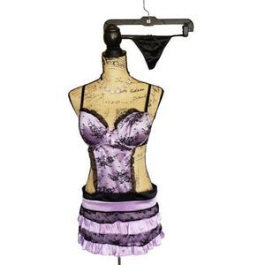 Women's Sexy Lace Maid's Apron Lingerie Set Violet Black 36B NEW